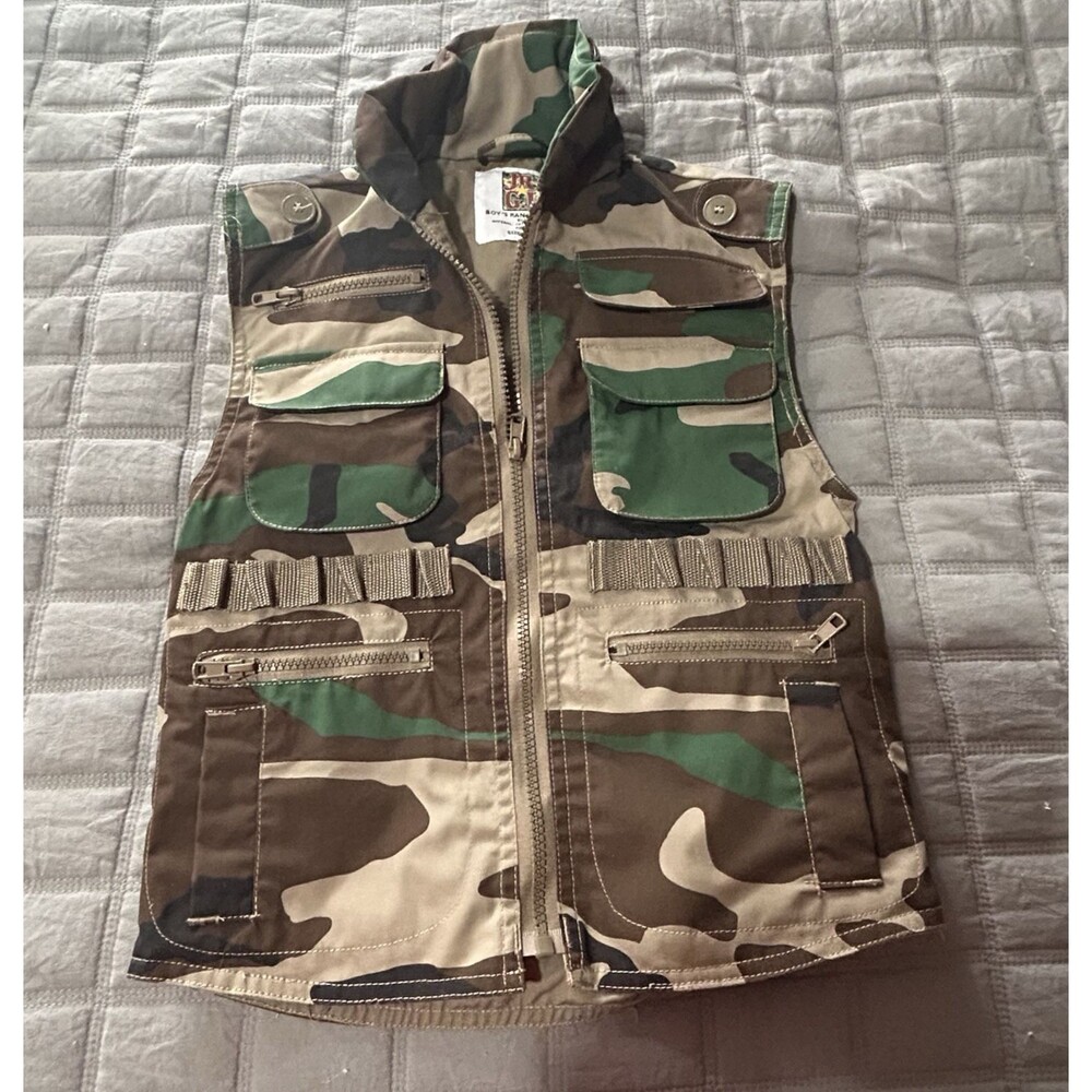 Rothco Ranger Camo Tactical Fishing Vest Boy Size SmPockets Zipper Hunting